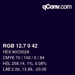カラーコード: RGB 12.7 0 42 | qconv.com