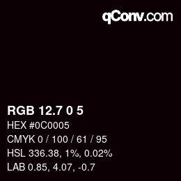 カラーコード: RGB 12.7 0 5 | qconv.com