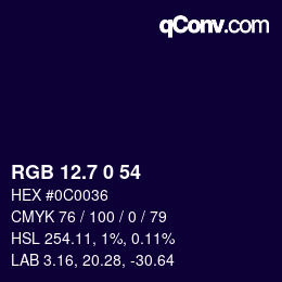 カラーコード: RGB 12.7 0 54 | qconv.com