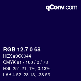 カラーコード: RGB 12.7 0 68 | qconv.com