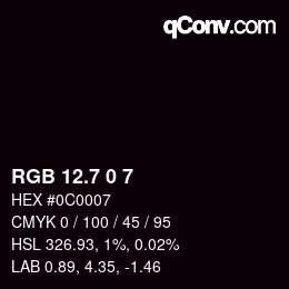 カラーコード: RGB 12.7 0 7 | qconv.com