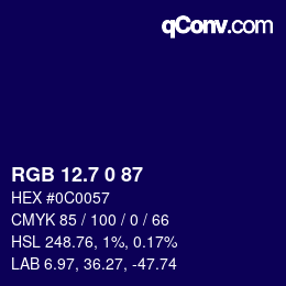 カラーコード: RGB 12.7 0 87 | qconv.com