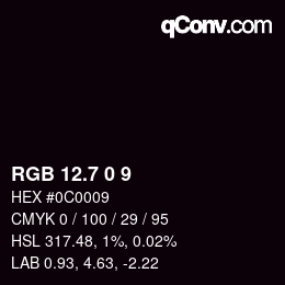 カラーコード: RGB 12.7 0 9 | qconv.com