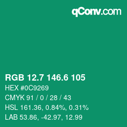 カラーコード: RGB 12.7 146.6 105 | qconv.com
