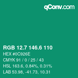 カラーコード: RGB 12.7 146.6 110 | qconv.com