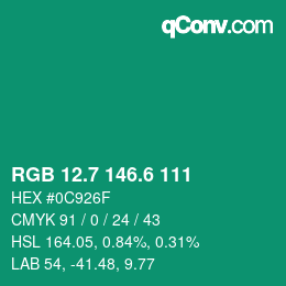 カラーコード: RGB 12.7 146.6 111 | qconv.com