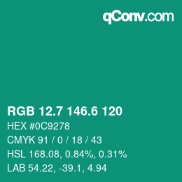 カラーコード: RGB 12.7 146.6 120 | qconv.com