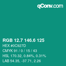 カラーコード: RGB 12.7 146.6 125 | qconv.com