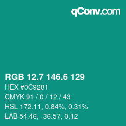 カラーコード: RGB 12.7 146.6 129 | qconv.com
