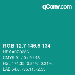 カラーコード: RGB 12.7 146.6 134 | qconv.com
