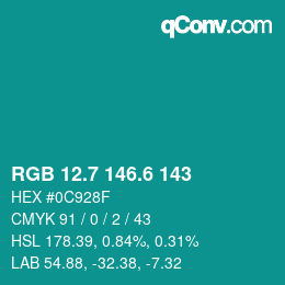 カラーコード: RGB 12.7 146.6 143 | qconv.com