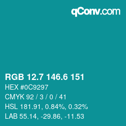 カラーコード: RGB 12.7 146.6 151 | qconv.com