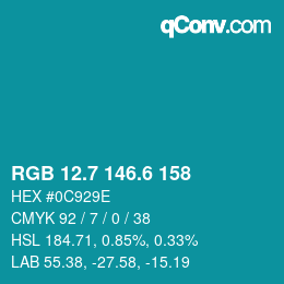 カラーコード: RGB 12.7 146.6 158 | qconv.com
