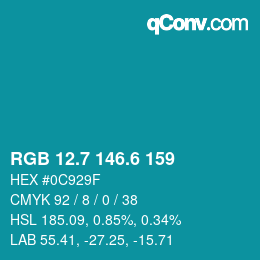 カラーコード: RGB 12.7 146.6 159 | qconv.com