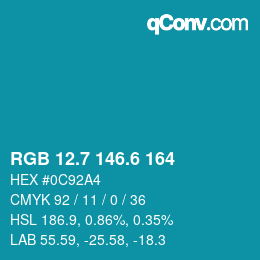 カラーコード: RGB 12.7 146.6 164 | qconv.com