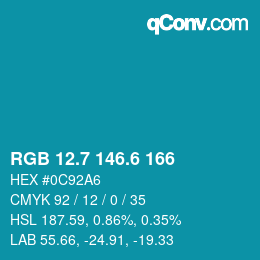 カラーコード: RGB 12.7 146.6 166 | qconv.com