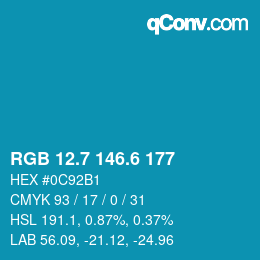 カラーコード: RGB 12.7 146.6 177 | qconv.com