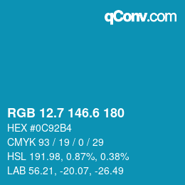 カラーコード: RGB 12.7 146.6 180 | qconv.com