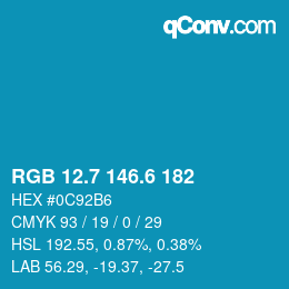カラーコード: RGB 12.7 146.6 182 | qconv.com