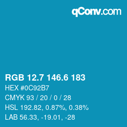 カラーコード: RGB 12.7 146.6 183 | qconv.com