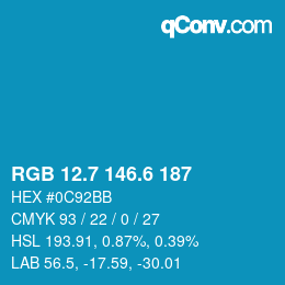 カラーコード: RGB 12.7 146.6 187 | qconv.com