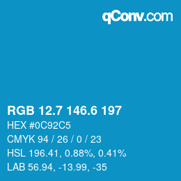 カラーコード: RGB 12.7 146.6 197 | qconv.com