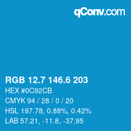 カラーコード: RGB 12.7 146.6 203 | qconv.com