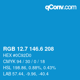 カラーコード: RGB 12.7 146.6 208 | qconv.com