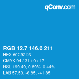 カラーコード: RGB 12.7 146.6 211 | qconv.com