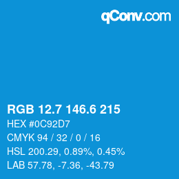 カラーコード: RGB 12.7 146.6 215 | qconv.com