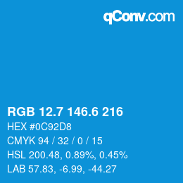 カラーコード: RGB 12.7 146.6 216 | qconv.com