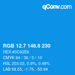 カラーコード: RGB 12.7 146.6 230 | qconv.com