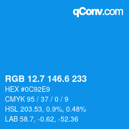 カラーコード: RGB 12.7 146.6 233 | qconv.com