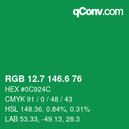 カラーコード: RGB 12.7 146.6 76 | qconv.com