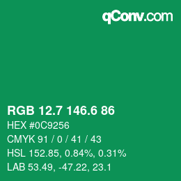 カラーコード: RGB 12.7 146.6 86 | qconv.com