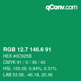 カラーコード: RGB 12.7 146.6 91 | qconv.com