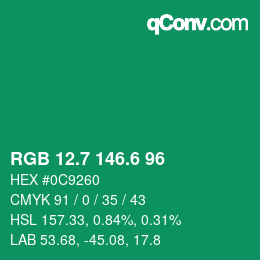 カラーコード: RGB 12.7 146.6 96 | qconv.com