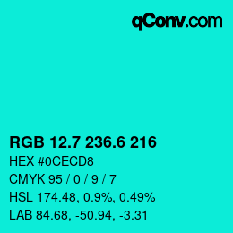 カラーコード: RGB 12.7 236.6 216 | qconv.com