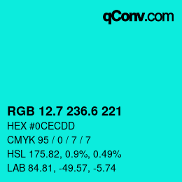 カラーコード: RGB 12.7 236.6 221 | qconv.com