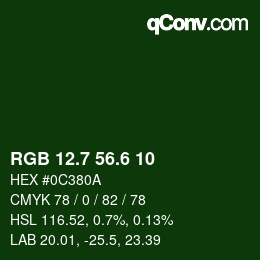 カラーコード: RGB 12.7 56.6 10 | qconv.com