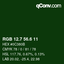 カラーコード: RGB 12.7 56.6 11 | qconv.com