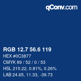 カラーコード: RGB 12.7 56.6 119 | qconv.com