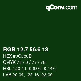 カラーコード: RGB 12.7 56.6 13 | qconv.com