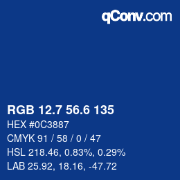 カラーコード: RGB 12.7 56.6 135 | qconv.com