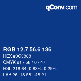 カラーコード: RGB 12.7 56.6 136 | qconv.com