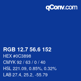 カラーコード: RGB 12.7 56.6 152 | qconv.com