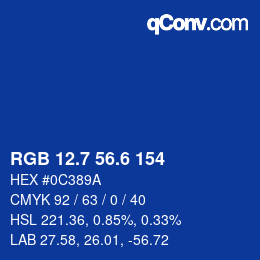カラーコード: RGB 12.7 56.6 154 | qconv.com