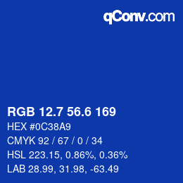 カラーコード: RGB 12.7 56.6 169 | qconv.com
