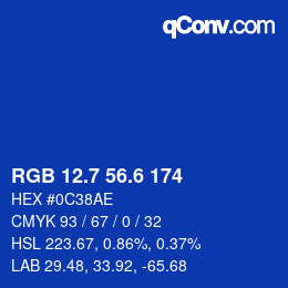カラーコード: RGB 12.7 56.6 174 | qconv.com