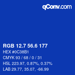 カラーコード: RGB 12.7 56.6 177 | qconv.com
